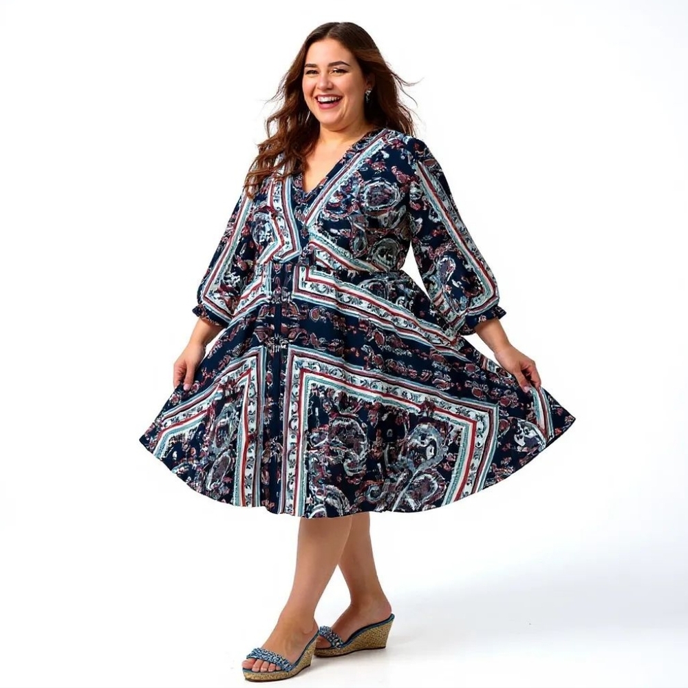 🔥Sandra Darren Bohemian Plus Size Long Sleeve Dress